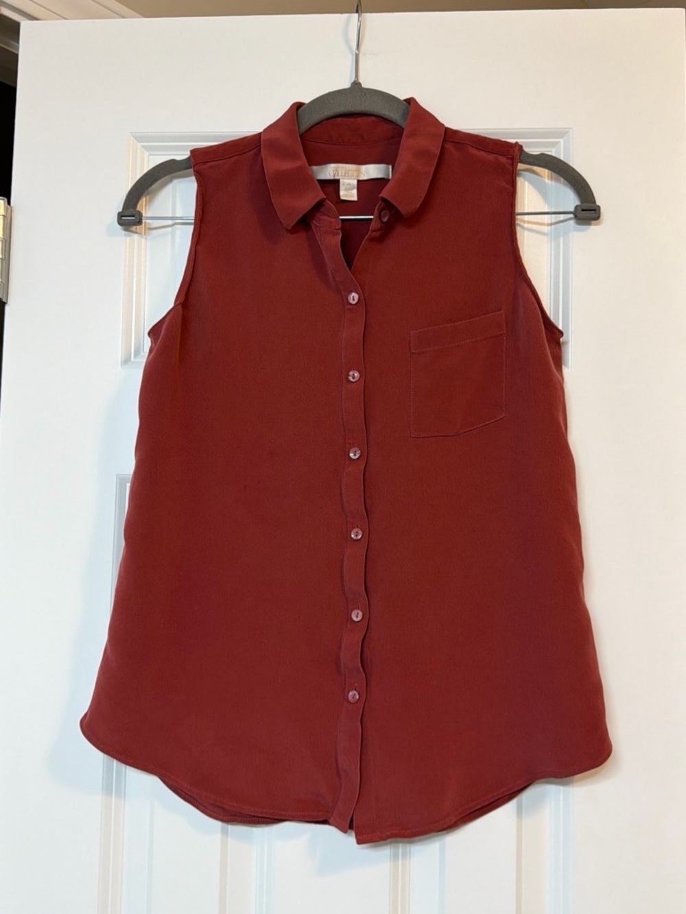 Nordstrom Silk Sleeveless Button-Down Shirt in Rust Red